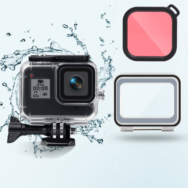 45m Water-resistant Case + Touch Back Cover + Color Lens Filter for GoPro HERO8 Black (Pink)