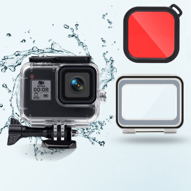 45m Water-resistant Case + Touch Back Cover + Color Lens Filter for GoPro HERO8 Black (Red)