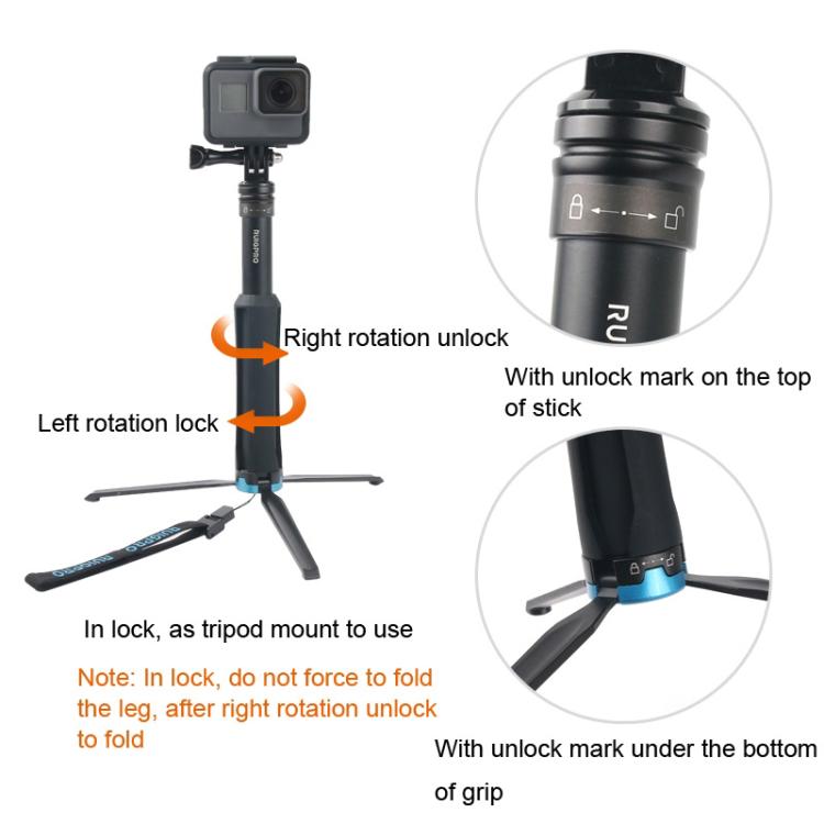 Portable Foldable Tripod Holder Selfie Monopod Stick for GoPro, Insta360, DJI and Other Action Cameras, Length: 23.5-81cm - Extendable Pole by PMC Jewellery | Online Shopping South Africa | PMC Jewellery | Buy Now Pay Later Mobicred
