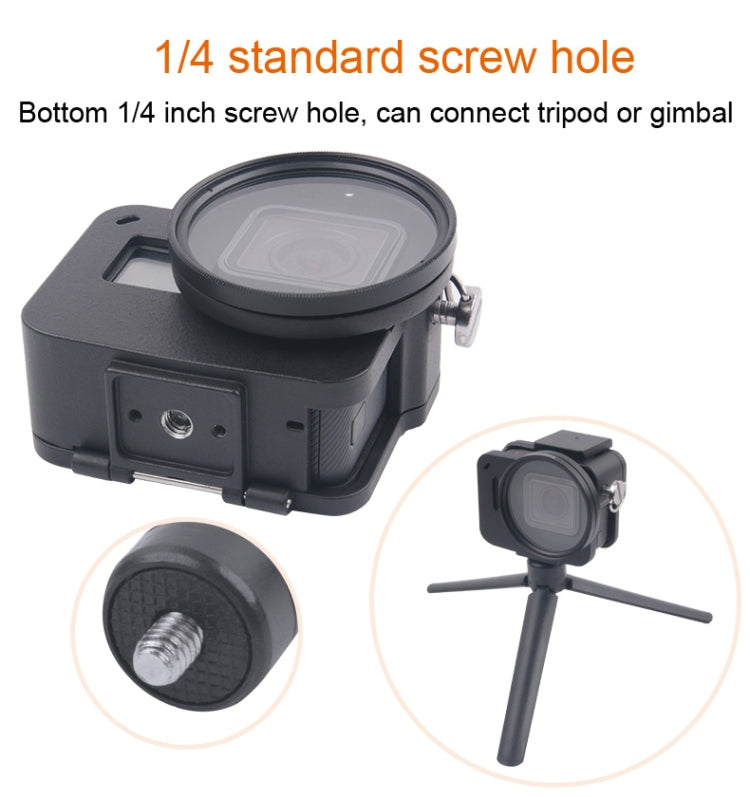 Housing Shell CNC Aluminum Alloy Protective Cage with Insurance Frame & 52mm UV Lens for GoPro HERO7 Black /6 /5 (Blue)