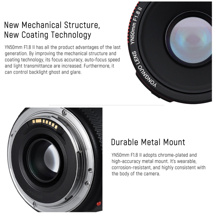 YONGNUO YN50MM F1.8C II F1.8 Auto Focus Lens for Canon EF Mount New Lens (Black) - free shipping - PMC TechLife - Order now!