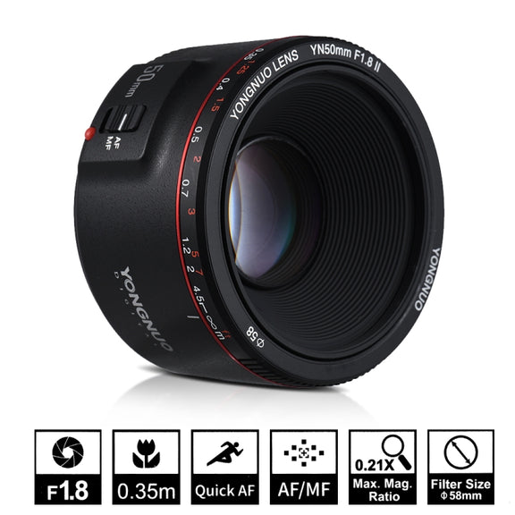 YONGNUO YN50MM F1.8C II F1.8 Auto Focus Lens for Canon EF Mount New Lens (Black)