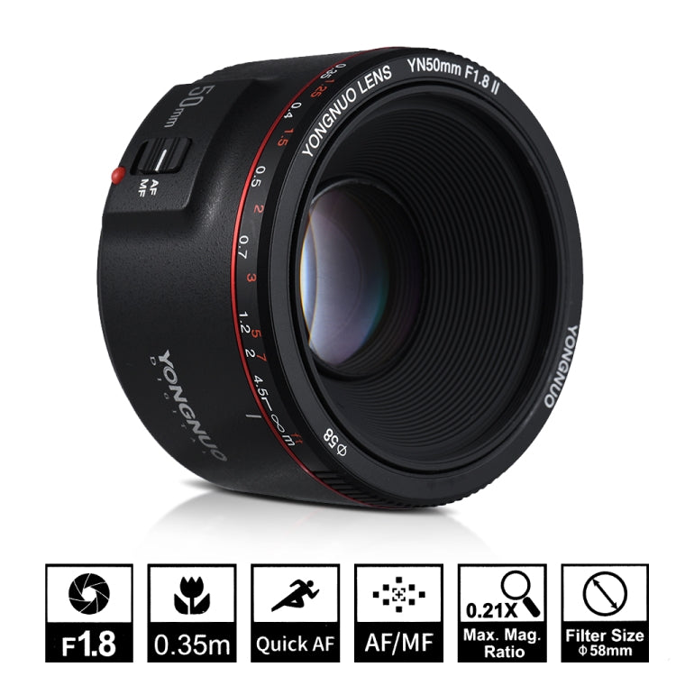 YONGNUO YN50MM F1.8C II F1.8 Auto Focus Lens for Canon EF Mount New Lens (Black)
