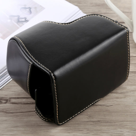 Full Body Camera PU Leather Case Bag with Strap for Sony A6300(Black)