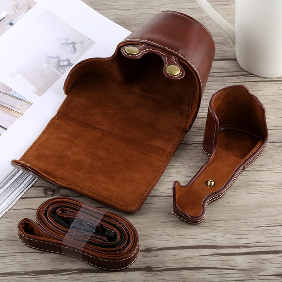 Full Body Camera PU Leather Case Bag with Strap for Sony A6300(Coffee)