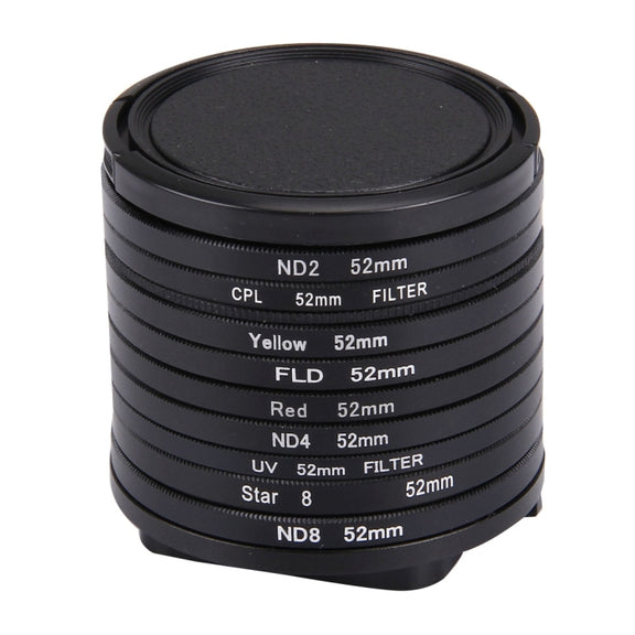 JUNESTAR 11 in 1 Proffesional 52mm Lens Filter(CPL + UV + ND8 + ND4 + ND2 + Star 8 + Red + Yellow + FLD / Purple) & Water-resistant Housing Case Adapter Ring & Lens Protective Cap for GoPro HERO4 / 3+ / 3 & Xiaomi Xiaoyi Yi I / II 4K Sport Action Camera