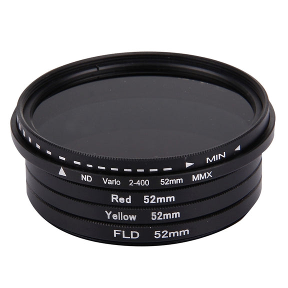 JUNESTAR 4 in 1 Proffesional 52mm Lens Filter(ND2-400 + Red + Yellow + FLD / Purple) for GoPro HERO5 / 4s / 4 / 3+ / 3 / 2 & Xiaomi Xiaoyi Yi I / II 4K & SJCAM Sport Action Camera