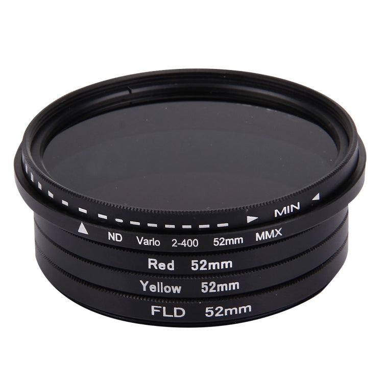 JUNESTAR 4 in 1 Proffesional 52mm Lens Filter(ND2-400 + Red + Yellow + FLD / Purple) for GoPro HERO5 / 4s / 4 / 3+ / 3 / 2 & Xiaomi Xiaoyi Yi I / II 4K & SJCAM Sport Action Camera