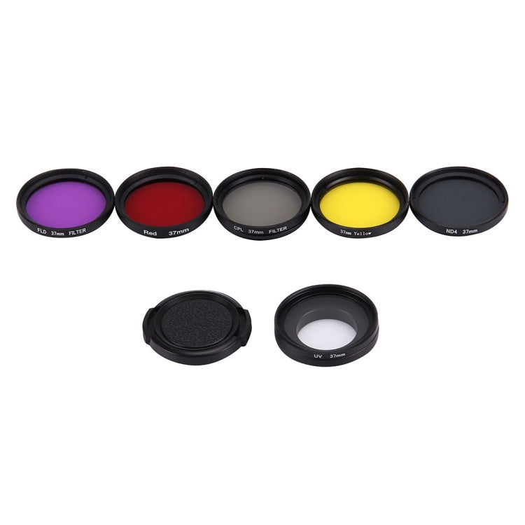JUNESTAR 7 in 1 Proffesional 37mm Lens Filter(CPL + UV + ND4 + Red + Yellow + FLD / Purple) & Lens Protective Cap for GoPro HERO4 / 3+ / 3 Sport Action Camera - free shipping - PMC TechLife - Order now!
