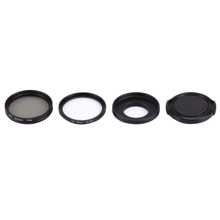 JUNESTAR 4 in 1 Proffesional 40.5mm Lens Filter(CPL + UV) & Water-resistant Housing Case Adapter Ring & Lens Protective Cap for GoPro HERO4 / 3+ / 3 Sport Action Camera