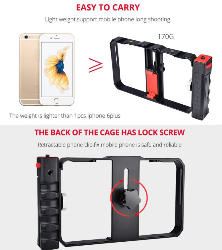 YLG0901B Vlogging Live Broadcast Smartphone Plastic Cage Video Rig Filmmaking Recording Handle Stabilizer Bracket for iPhone, Galaxy, Huawei, Xiaomi, HTC, LG, Google, and Other Smartphones(Black) - Stand by PMC Jewellery | Online Shopping South Africa | PMC Jewellery | Buy Now Pay Later Mobicred