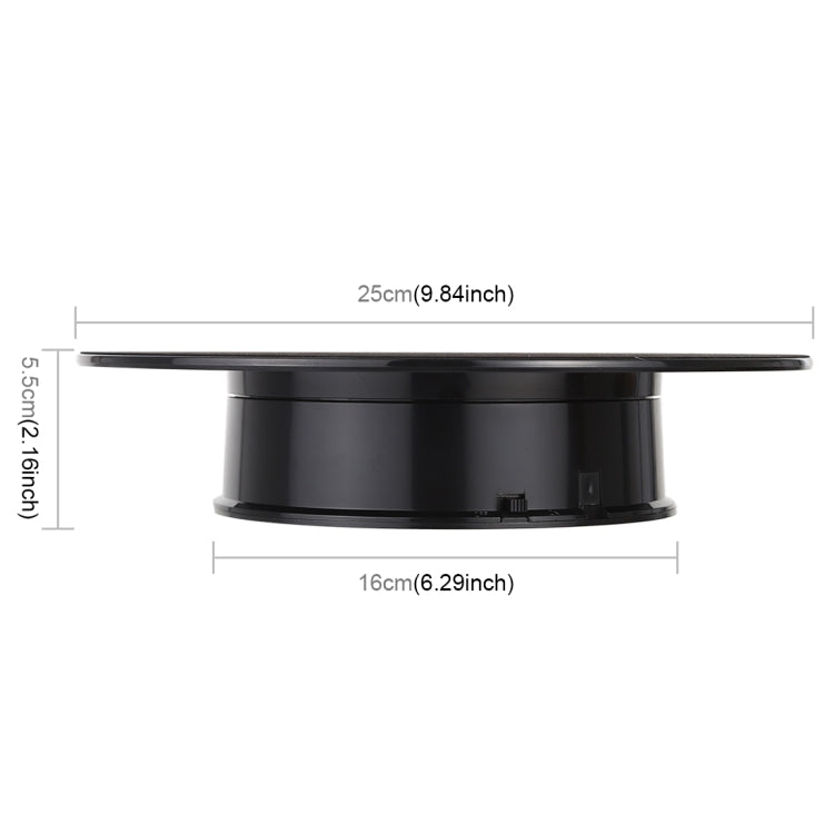 25cm 360 Degree Electric Rotating Turntable Display Stand Video Shooting Props Turntable for Photography, Load 3kg, Powered by Battery(Black White)
