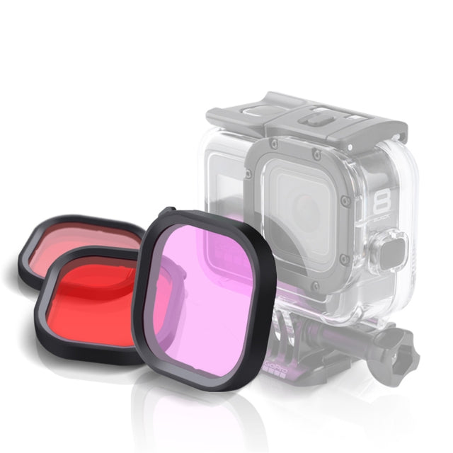 Pink Purple Red 3 Color Square Housing Diving Lens Filter Kits for GoPro HERO8 Black Original Water-resistant Housing
