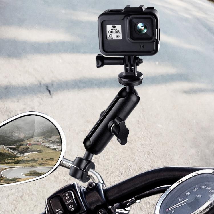 9cm Connecting Rod 20mm Ball Head Motorcycle Rearview Mirror Fixed Mount Holder with Tripod Adapter & Screw for GoPro, Insta360, DJI and Other Action Cameras(Black) - Bicycle Handlebar Mount by PMC TechLife | Online Shopping South Africa | PMC TechLife | Buy Now Pay Later Mobicred
