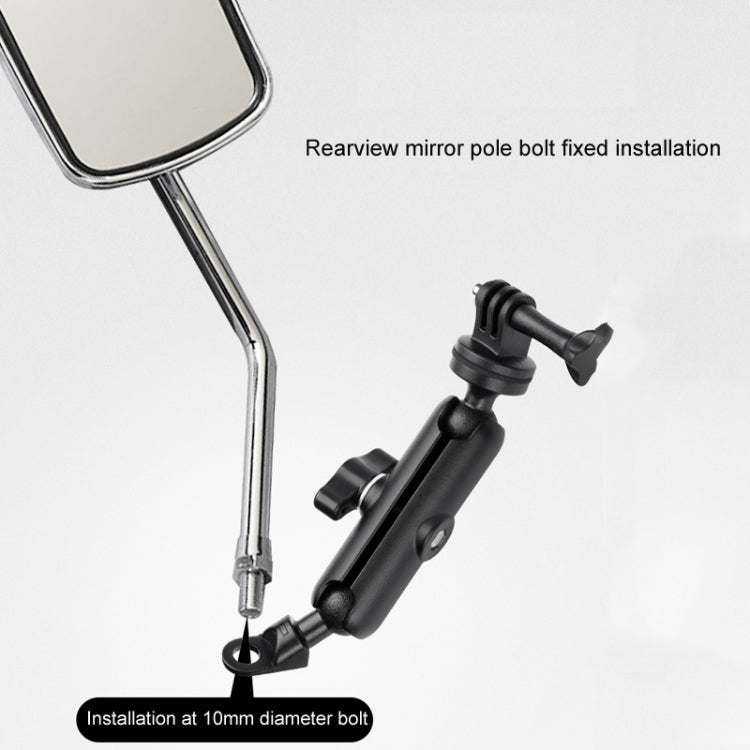 9.0cm Connecting Rod 20mm Ball Head Motorcycle Rearview Mirror Screw Hole Fixed Mount Holder with Tripod Adapter & Screw for GoPro, Insta360, DJI and Other Action Cameras(Black) - Bicycle Handlebar Mount by PMC TechLife | Online Shopping South Africa | PMC TechLife | Buy Now Pay Later Mobicred
