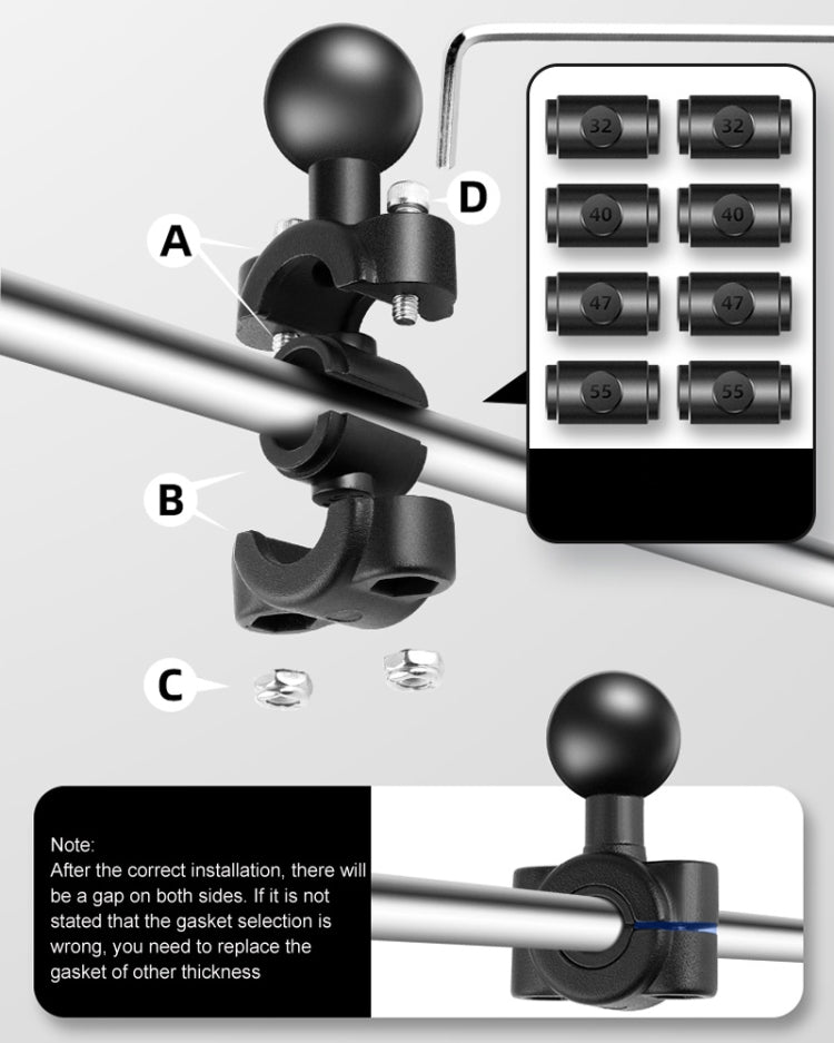 25mm Ball Head Motorcycle Rearview Mirror Fixed Mount Holder with 4 Styles Gaskets for GoPro, Insta360, DJI and Other Action Cameras(Black) - Bicycle Handlebar Mount by PMC TechLife | Online Shopping South Africa | PMC TechLife | Buy Now Pay Later Mobicred