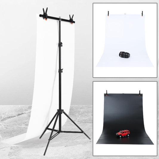 70x200cm T-Shape Photo Studio Background Support Stand Backdrop Crossbar Bracket Kit with 70x140cm Black / White PVC Backdrops - free shipping - PMC Jewellery - Order now!