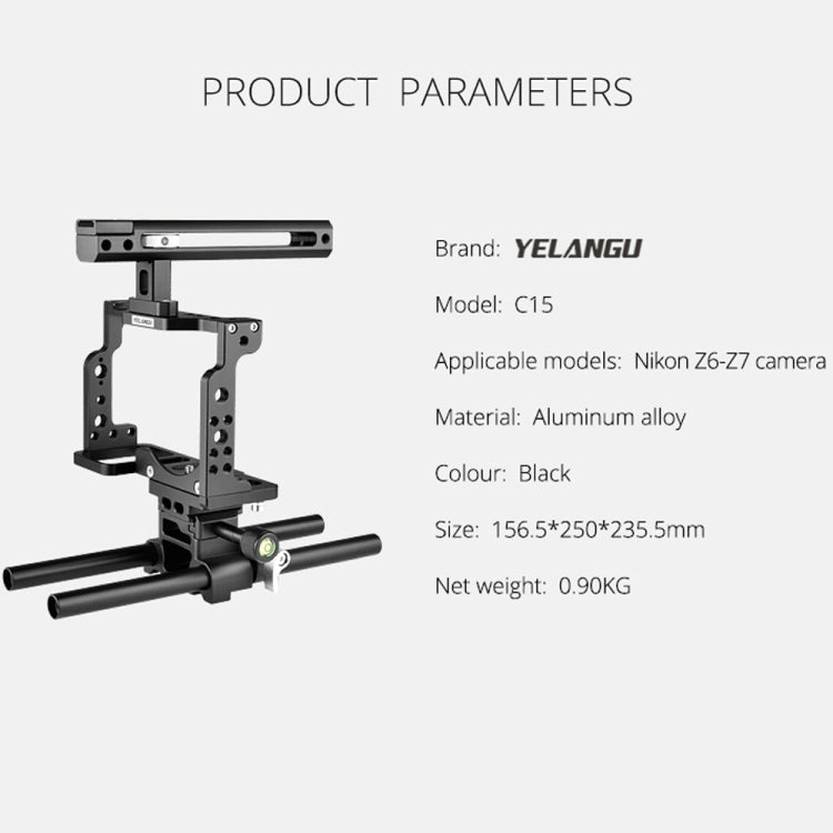 YELANGU C15 YLG0711A Video Camera Cage Stabilizer with Handle & Rail Rod for Nikon Z6 / Z7(Black) - free shipping - PMC Jewellery - Order now!