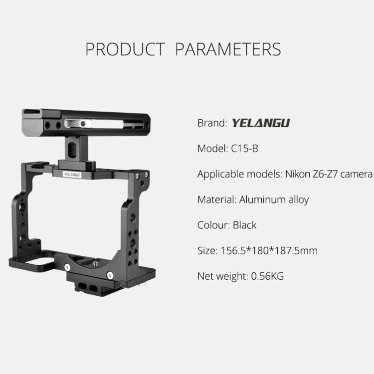 YELANGU C15-B YLG0711A-A Video Camera Cage Stabilizer with Handle for Nikon Z6 / Z7(Black)