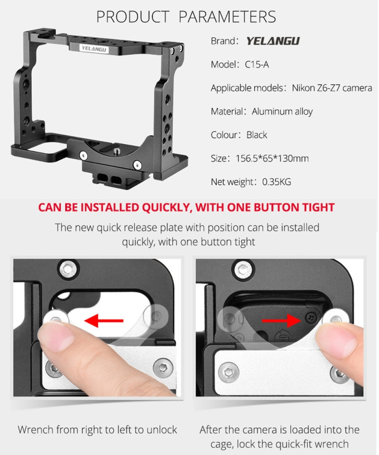 YELANGU C15-A YLG0711A-A01 Video Camera Cage Stabilizer for Nikon Z6 / Z7 (Black)