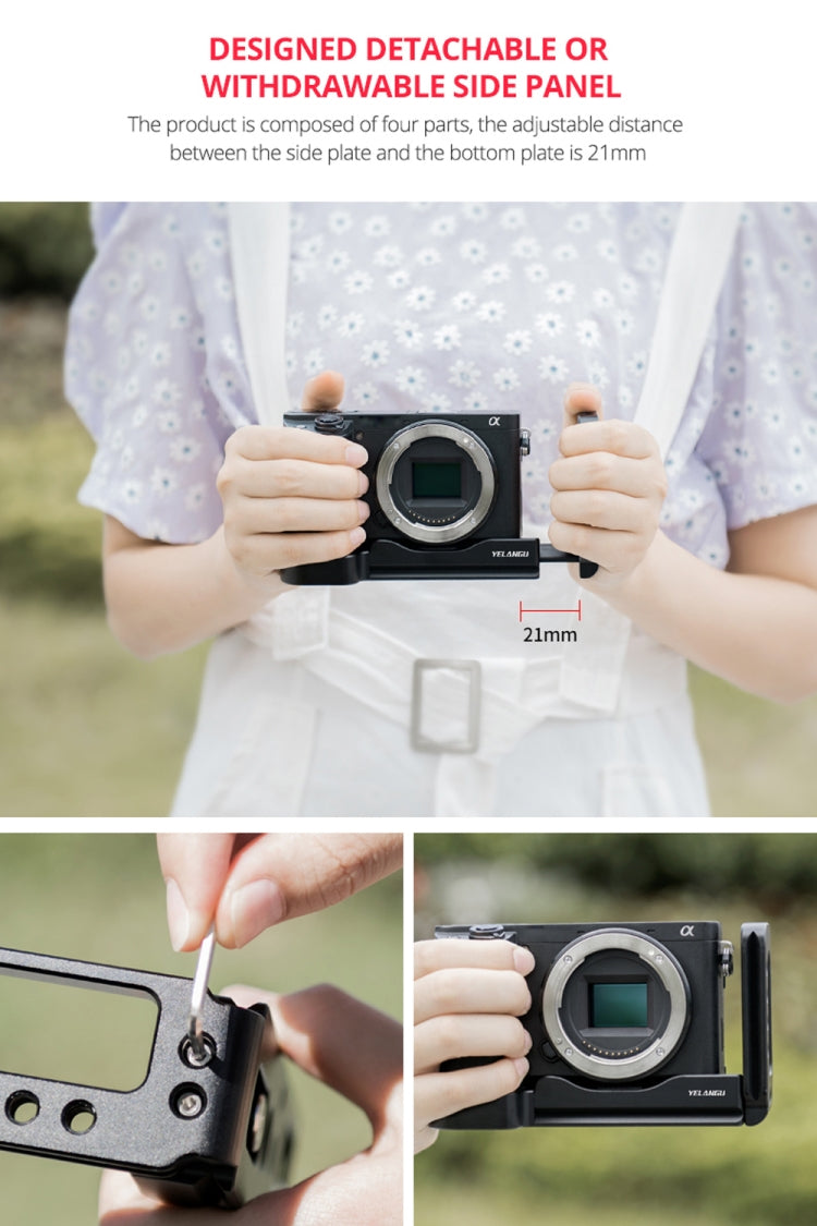YELANGU YLG0715A 1/4 inch Vertical Shoot Quick Release L Plate Bracket Base Holder for Sony A6300 / A6000 / A6100 / A6400 / A6500 (Black)