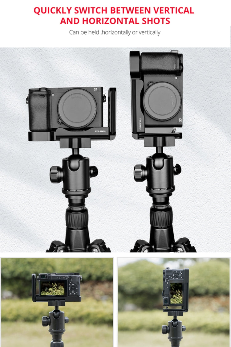 YELANGU YLG0715A 1/4 inch Vertical Shoot Quick Release L Plate Bracket Base Holder for Sony A6300 / A6000 / A6100 / A6400 / A6500 (Black)