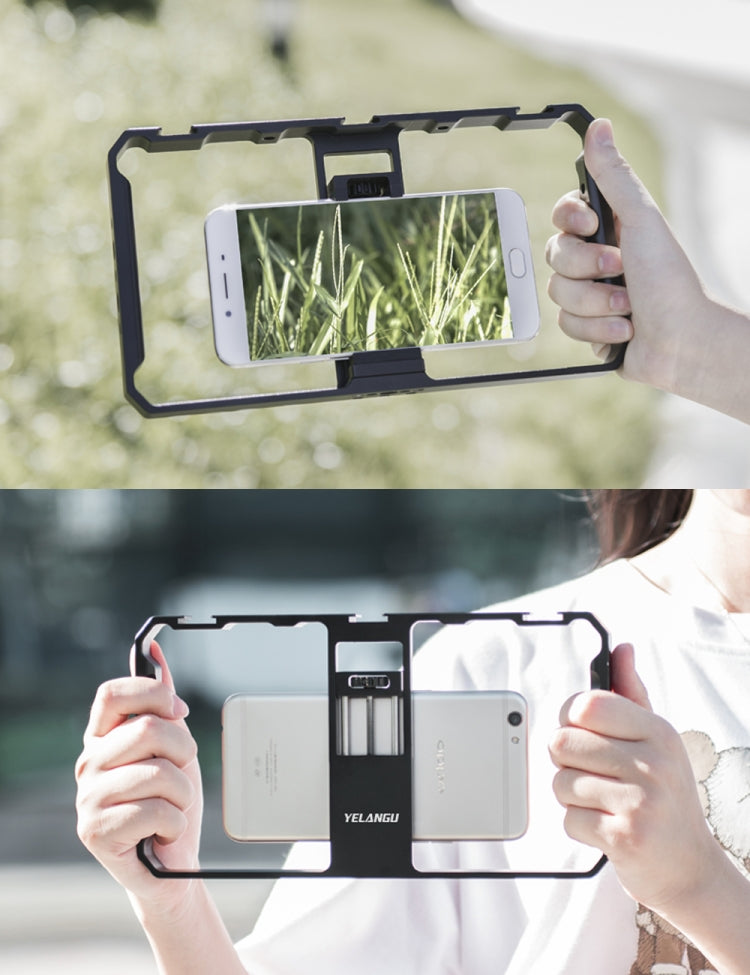 YELANGU  PC06 YLG0909A Vlogging Live Broadcast Smartphone Metal Cage Video Rig Filmmaking Recording Handle Stabilizer Bracket for iPhone, Galaxy, Huawei, Xiaomi, HTC, LG, Google, and Other Smartphones(Black) - free shipping - PMC Jewellery - Order now!