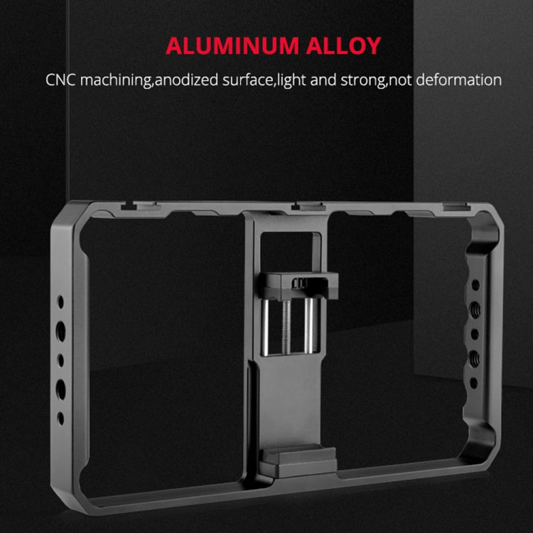 YELANGU  PC06 YLG0909A Vlogging Live Broadcast Smartphone Metal Cage Video Rig Filmmaking Recording Handle Stabilizer Bracket for iPhone, Galaxy, Huawei, Xiaomi, HTC, LG, Google, and Other Smartphones(Black)
