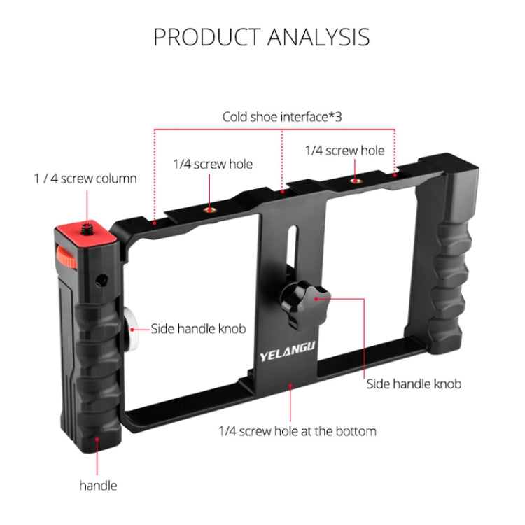 YELANGU PC02A Vlogging Live Broadcast Plastic Cage Video Rig Filmmaking Stabilizer Bracket for iPhone, Galaxy, Huawei, Xiaomi, HTC, LG, Google, and Other Smartphones(Black) - free shipping - PMC Jewellery - Order now!
