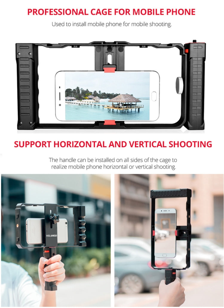 YELANGU PC02A Vlogging Live Broadcast Plastic Cage Video Rig Filmmaking Stabilizer Bracket for iPhone, Galaxy, Huawei, Xiaomi, HTC, LG, Google, and Other Smartphones(Black) - free shipping - PMC Jewellery - Order now!