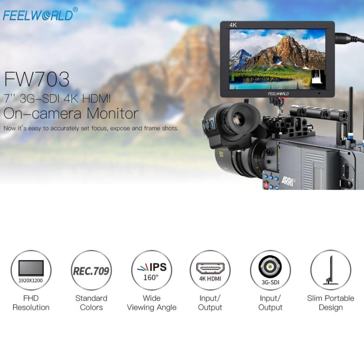 FEELWORLD FW703 1920x1200 7 inch IPS Screen HDMI 4K SDI Broadcast Camera Field Monitor - free shipping - PMC Jewellery - Order now!