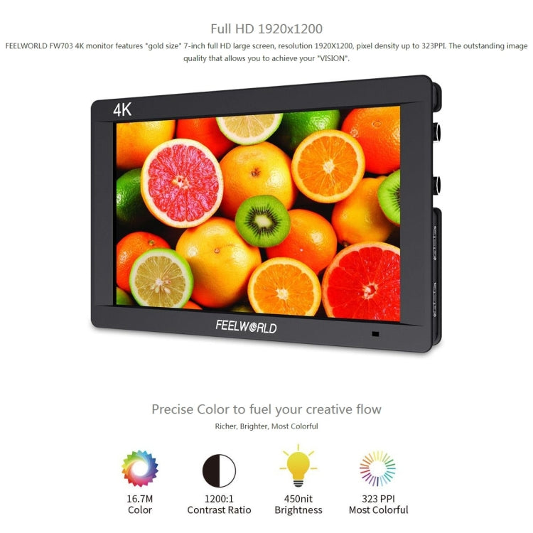 FEELWORLD FW703 1920x1200 7 inch IPS Screen HDMI 4K SDI Broadcast Camera Field Monitor - free shipping - PMC TechLife - Order now!