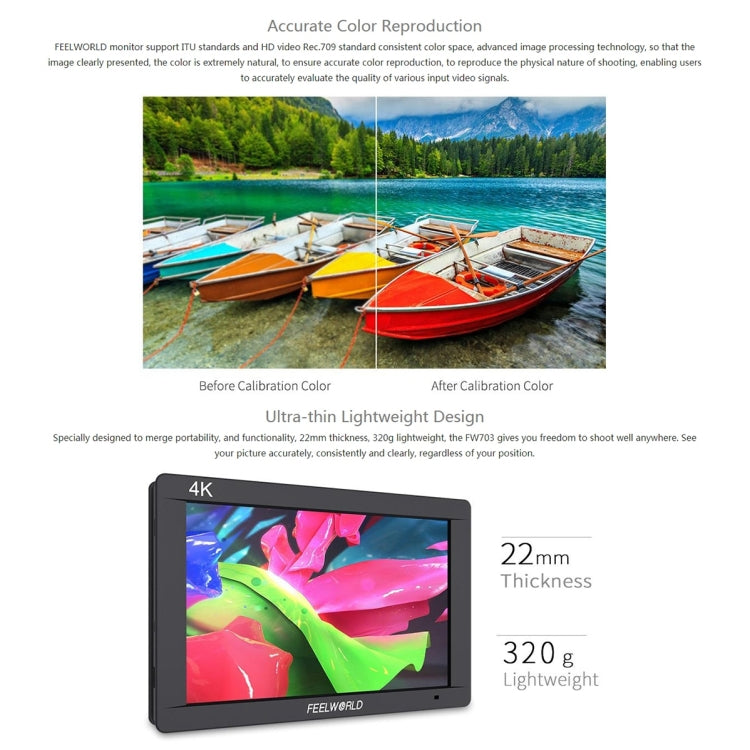 FEELWORLD FW703 1920x1200 7 inch IPS Screen HDMI 4K SDI Broadcast Camera Field Monitor - free shipping - PMC Jewellery - Order now!