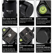 TRIOPO 554 Adjustable Portable  Aluminum Alloy Tripod with D-2A Ball Head for SLR Camera