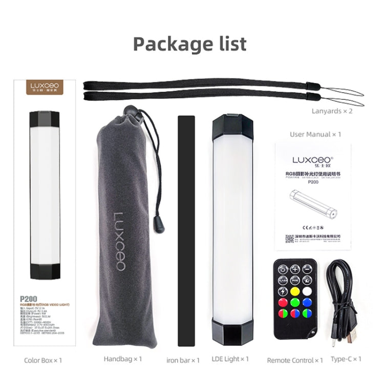 LUXCeO RGB Colorful Photo LED Stick Video Light APP Control Adjustable Color Temperature Water-resistant Handheld LED Fill Light with Remote Control(Black)