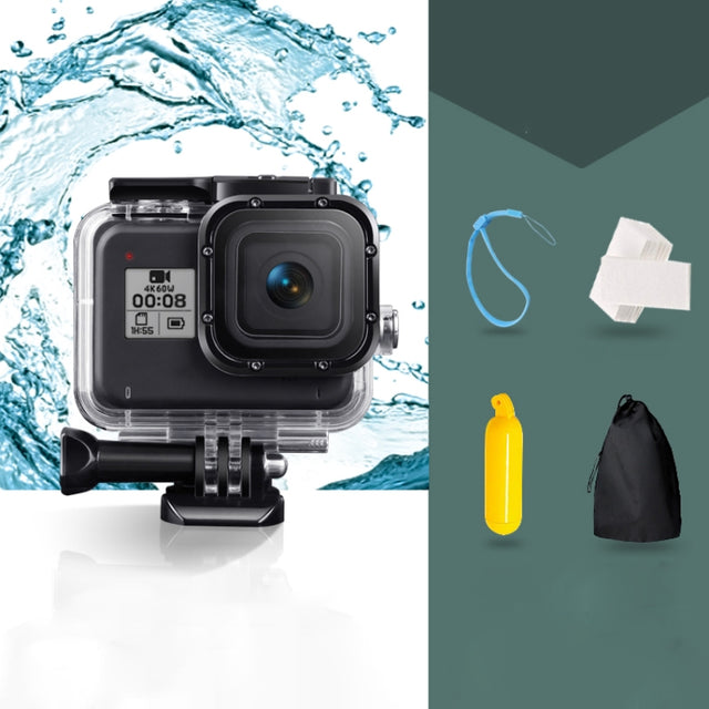 For GoPro HERO8 Black 45m Water-resistant Housing Protective Case with Buckle Basic Mount & Screw & Floating Bobber Grip & Strap & Anti-Fog Inserts(Transparent)