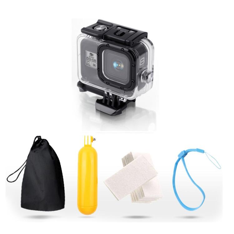 For GoPro HERO8 Black 45m Water-resistant Housing Protective Case with Buckle Basic Mount & Screw & Floating Bobber Grip & Strap & Anti-Fog Inserts(Transparent)