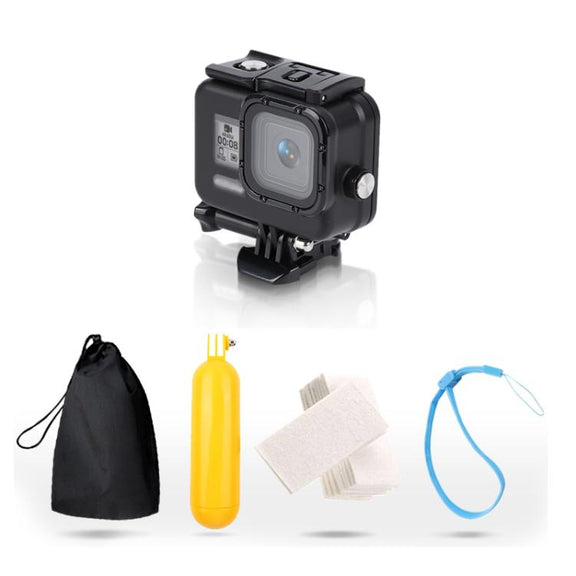 For GoPro HERO8 Black 45m Water-resistant Housing Protective Case with Buckle Basic Mount & Screw & Floating Bobber Grip & Strap & Anti-Fog Inserts(Black)