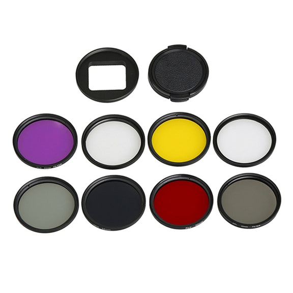 For GoPro HERO5 Sport Action Camera Proffesional 52mm Lens Filter(CPL + UV + ND8 + ND2 + Star 8 + Red + Yellow + FLD / Purple) & Water-resistant Housing Case Adapter Ring