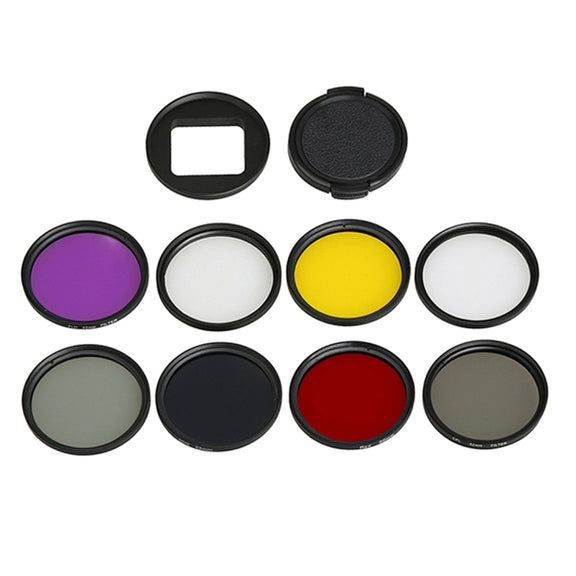 For GoPro HERO5 Sport Action Camera Proffesional 52mm Lens Filter(CPL + UV + ND8 + ND2 + Star 8 + Red + Yellow + FLD / Purple) & Water-resistant Housing Case Adapter Ring