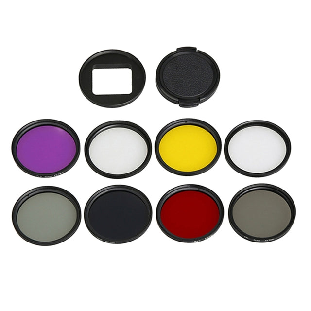 For GoPro HERO5 Sport Action Camera Proffesional 52mm Lens Filter(CPL + UV + ND8 + ND2 + Star 8 + Red + Yellow + FLD / Purple) & Water-resistant Housing Case Adapter Ring
