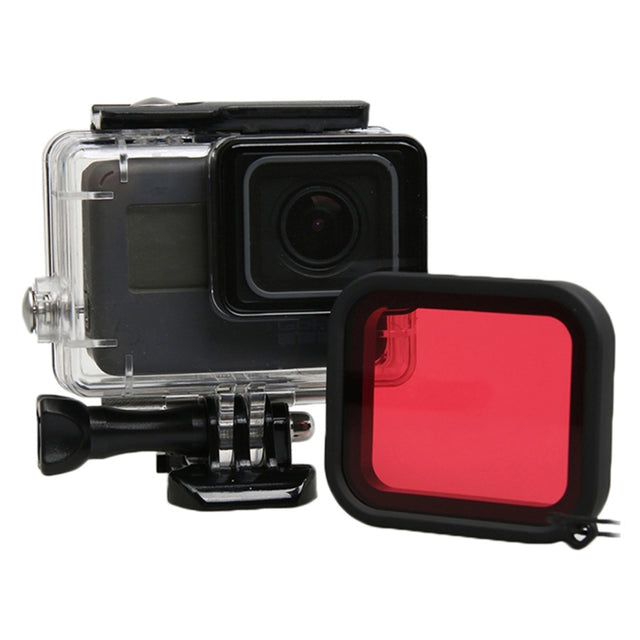 For GoPro HERO5 30m Water-resistant PC & ABS Housing Protective Case + Camera Lens Red Quadrate Filter with Buckle Basic Mount & Long Screw & Anti-lost Hand Strap