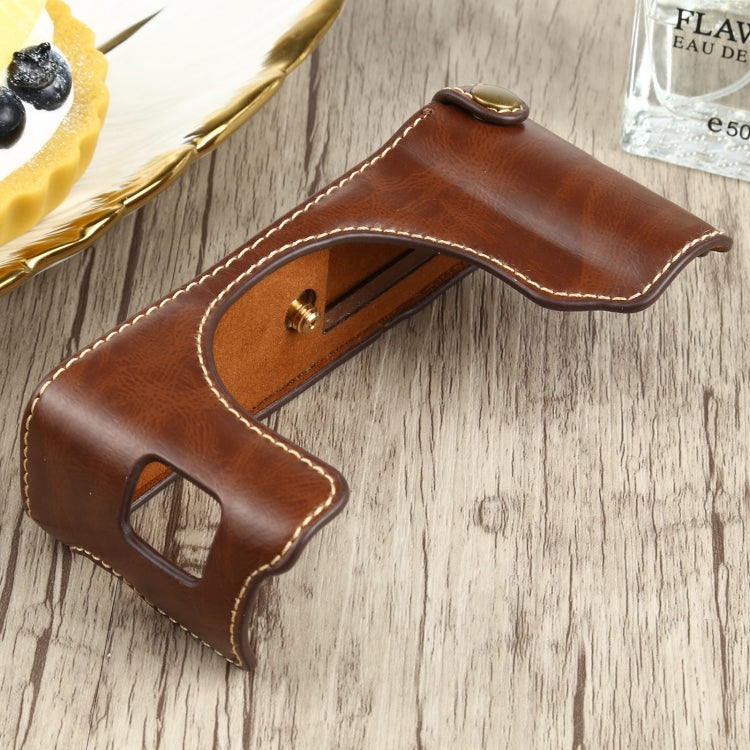 1/4 inch Thread PU Leather Camera Half Case Base for FUJIFILM X100V (Coffee)