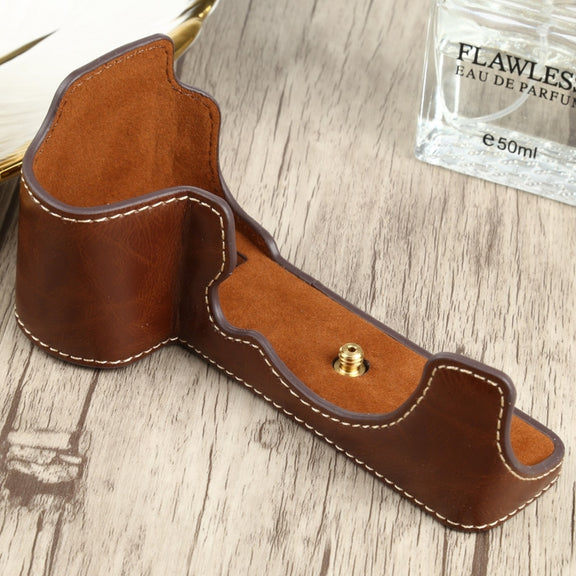 1/4 inch Thread PU Leather Camera Half Case Base for FUJIFILM X-S10 (Coffee)