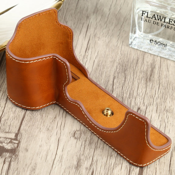 1/4 inch Thread PU Leather Camera Half Case Base for FUJIFILM X-S10 (Brown)
