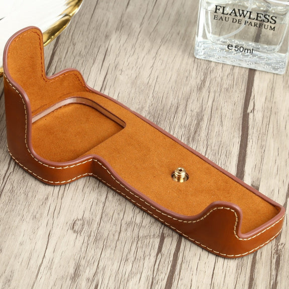 1/4 inch Thread PU Leather Camera Half Case Base for Canon EOS 90D (Brown)