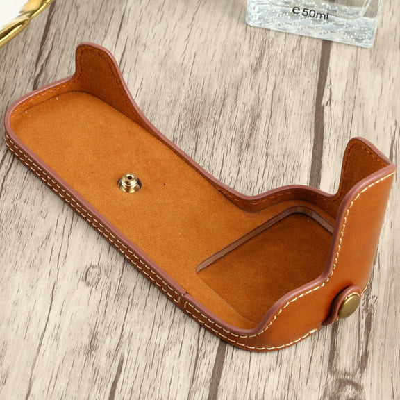 1/4 inch Thread PU Leather Camera Half Case Base for Canon EOS 90D (Brown)
