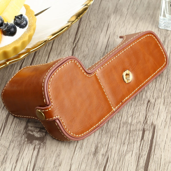 1/4 inch Thread PU Leather Camera Half Case Base for Canon EOS 90D (Brown)