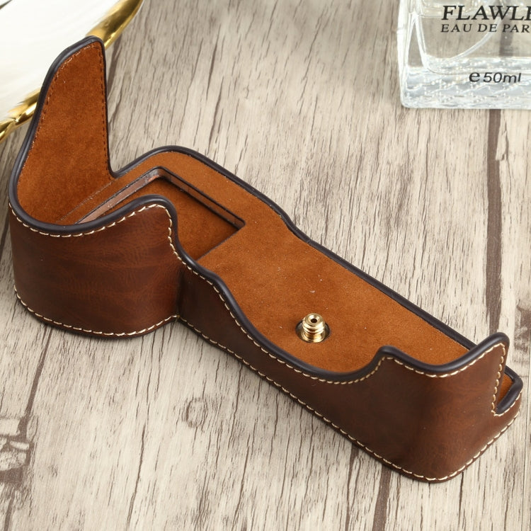 1/4 inch Thread PU Leather Camera Half Case Base for Sony ILCE-7RM4 / A7RM4 / A7R IV (Coffee) - free shipping - PMC TechLife - Order now!