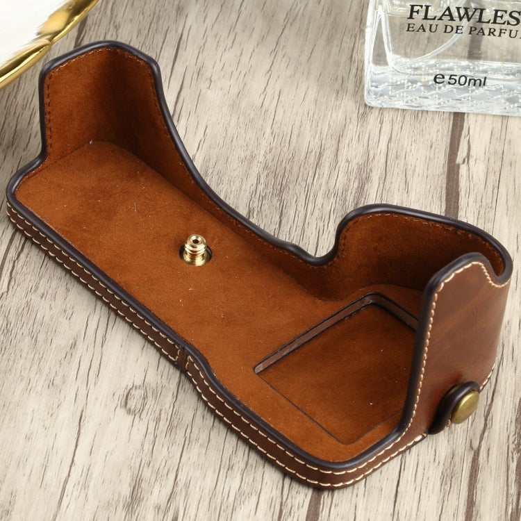 1/4 inch Thread PU Leather Camera Half Case Base for Sony ILCE-7RM4 / A7RM4 / A7R IV (Coffee) - free shipping - PMC TechLife - Order now!